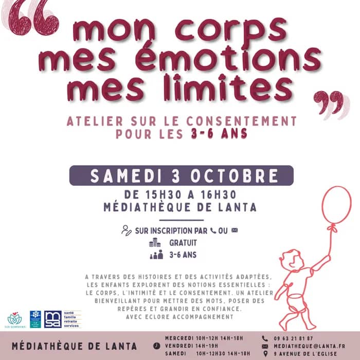 Illustration de l'événement : Atelier sur le consentement pour les 3-6 ans, « Mon corps, mes émotions, mes limites »