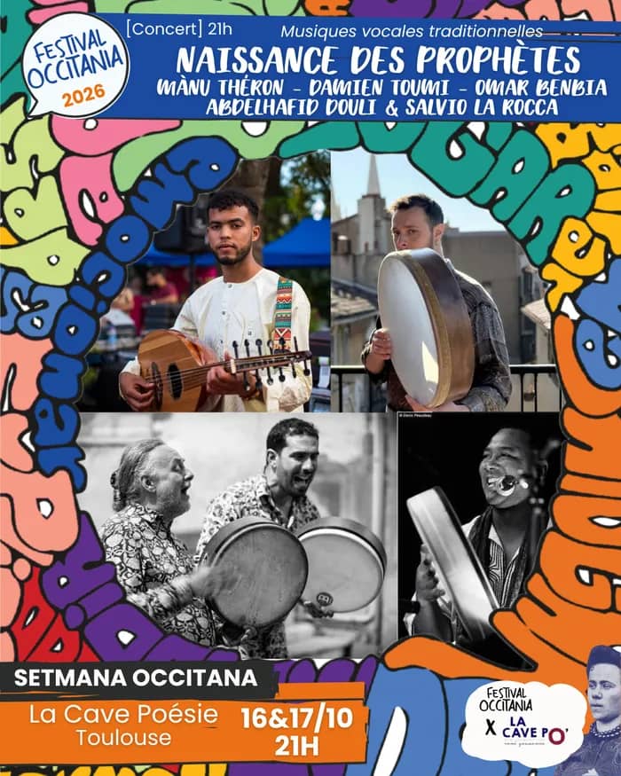 Illustration de l'événement : "Naissance des prophètes" (Mànu Théron, Damien Toumi,Abdelhafid Douli, Omar Benbia & Salvio la Rocca) - Festival Occitania X Cave Po