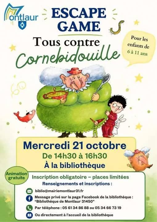 Illustration de l'événement : Escape Game à la bibliothèque de Montlaur : "Tous contre Cornebidouille !"