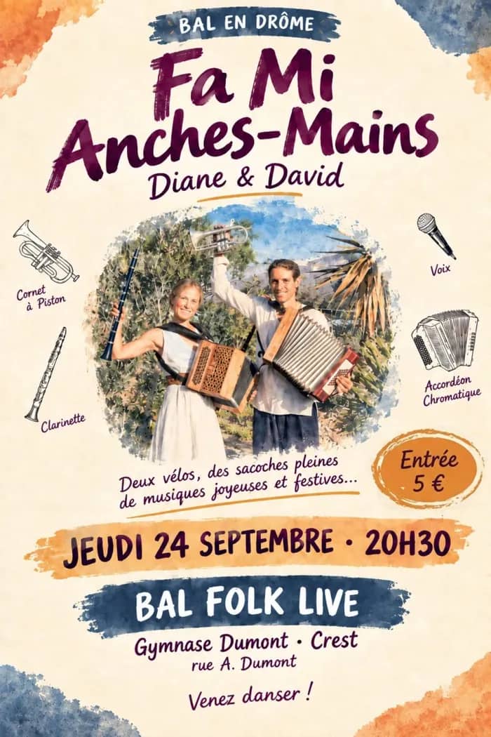 Illustration de l'événement : Bal Folk LIVE à CREST : Fa Mi Anches-Mains !