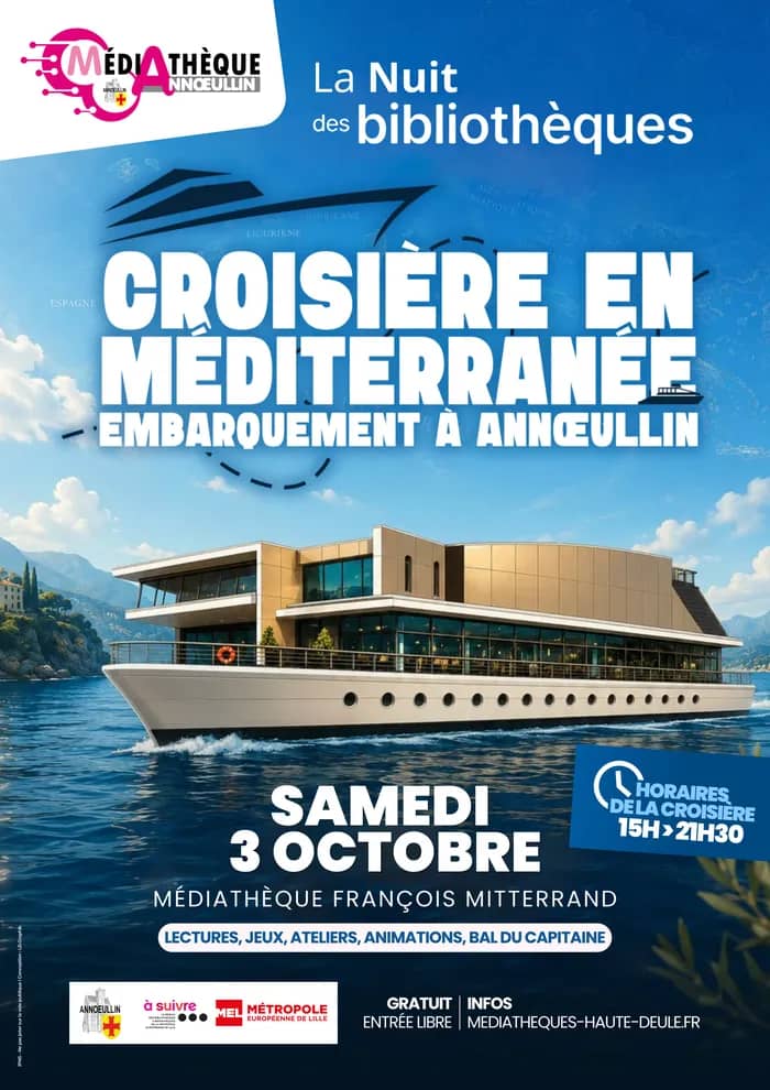 Illustration de l'événement : La Nuit des Bibliothèques - Croisière en Méditerranée - Embarquement à Annoeullin