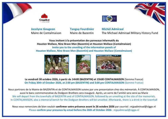 Illustration de l'événement : Présentation des panneaux informatifs du Houston Wallace, Nine Brave Men (Bazentin) and Houston Wallace (Contalmaison)