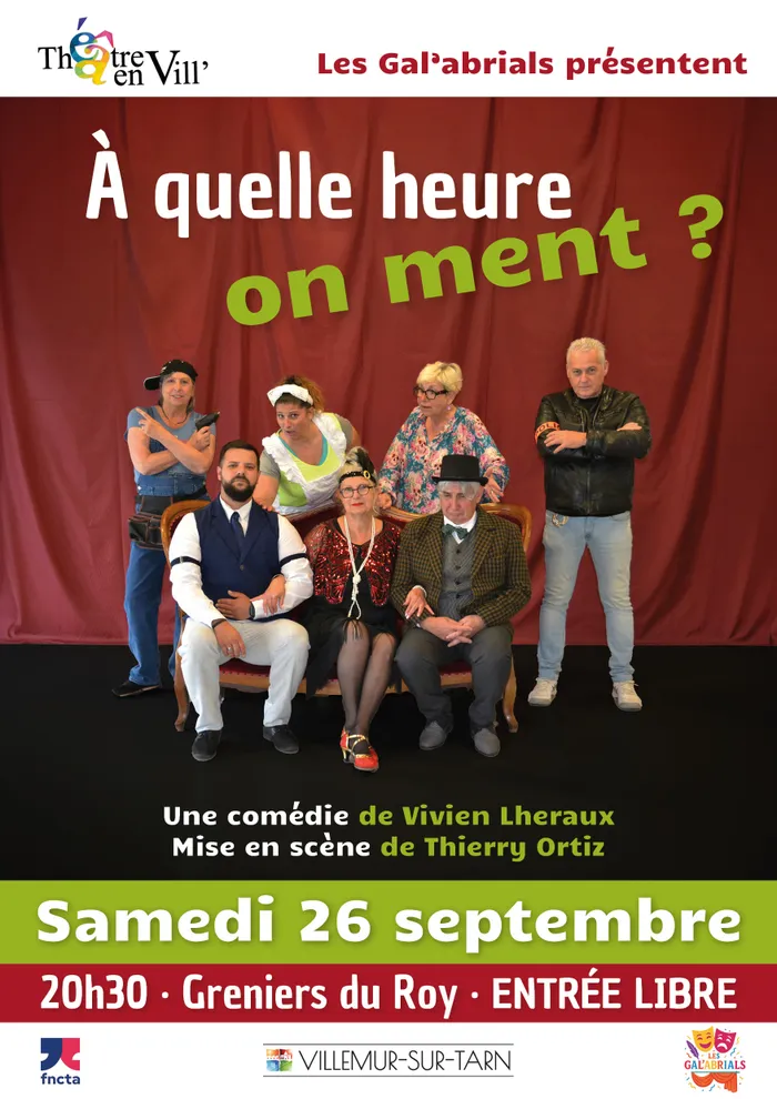 Illustration de l'événement : THÉÂTRE EN VILL' : "A quelle heure on ment ?"