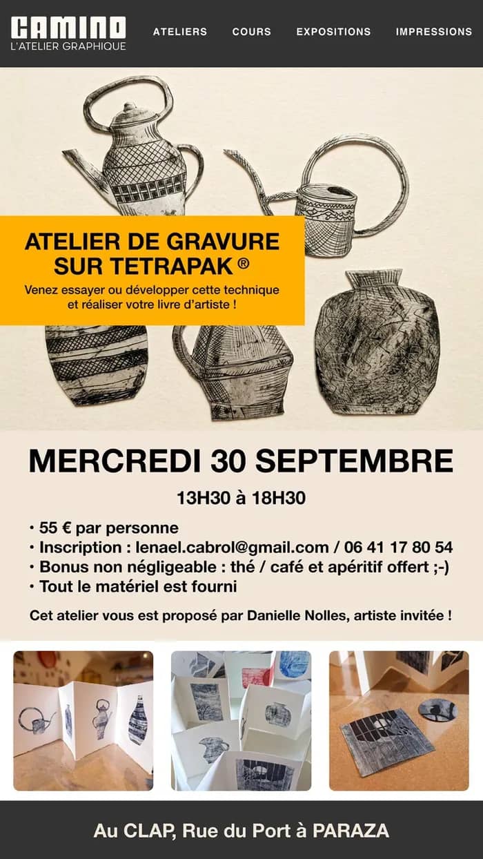 Illustration de l'événement : ATELIER DE GRAVURE SUR TETRAPAK - Venez essayer ou développer cette technique et réaliser votre livre d'artiste !