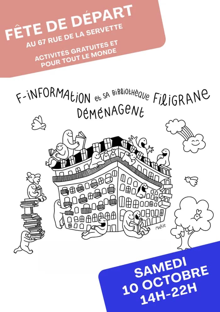 Illustration de l'événement : Fête de départ de F-information et sa bibliothèque Filigrane samedi 10 octobre 2026