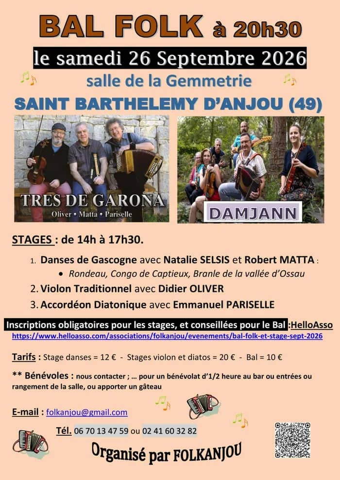 Illustration de l'événement : Bal Folk, Stage de danses de Gascogne, accordéons,violons, flûte