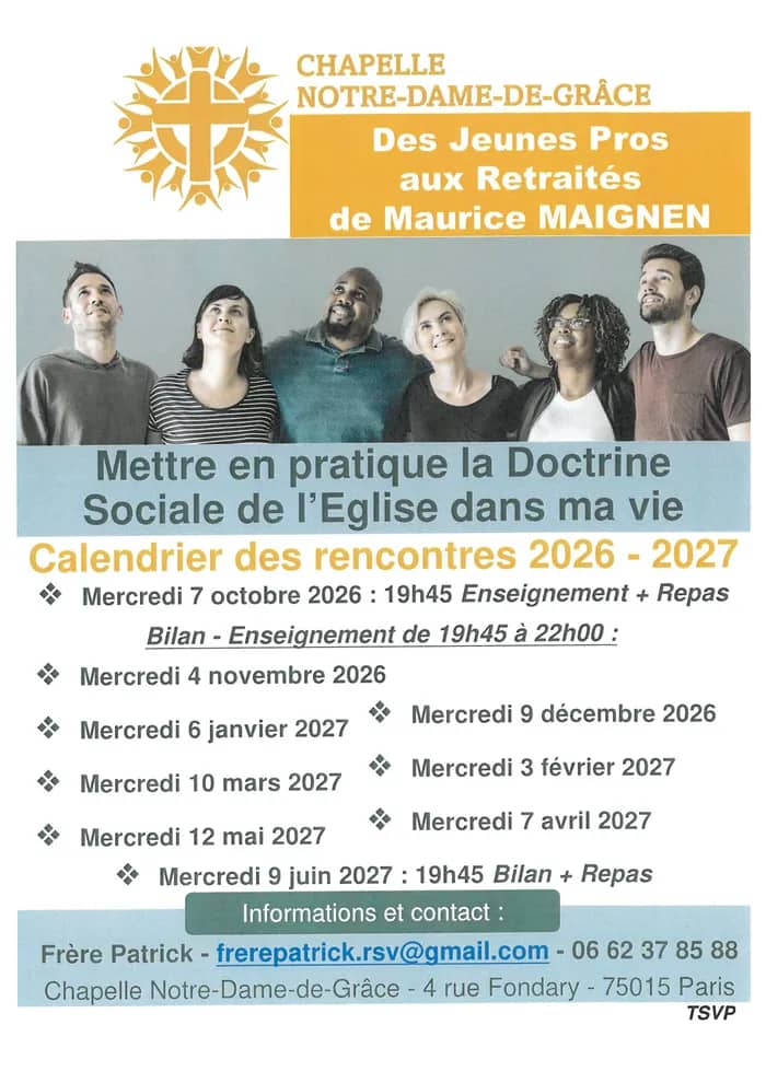 Illustration de l'événement : Formation Jeunes Pros à Retraités à ND de Grâce de Grenelle 75015 Calendrier 2026 - 2027