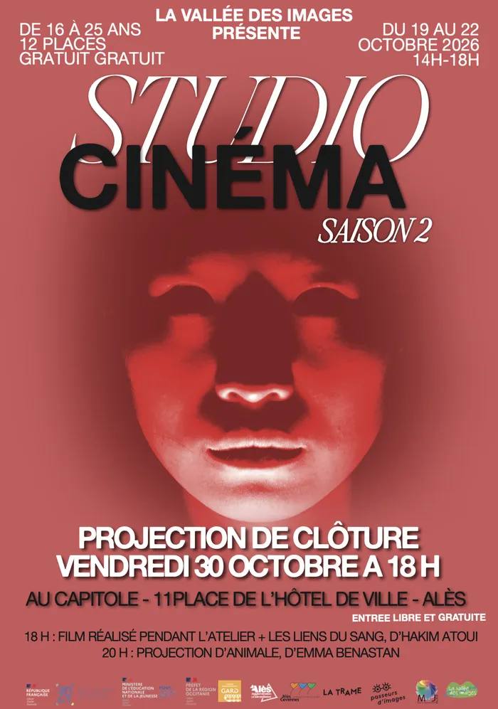 Illustration de l'événement : Projection de clôture de l'atelier Le Studio Cinéma, organisée par La Vallée des Images, le 30 octobre à 18 heures.