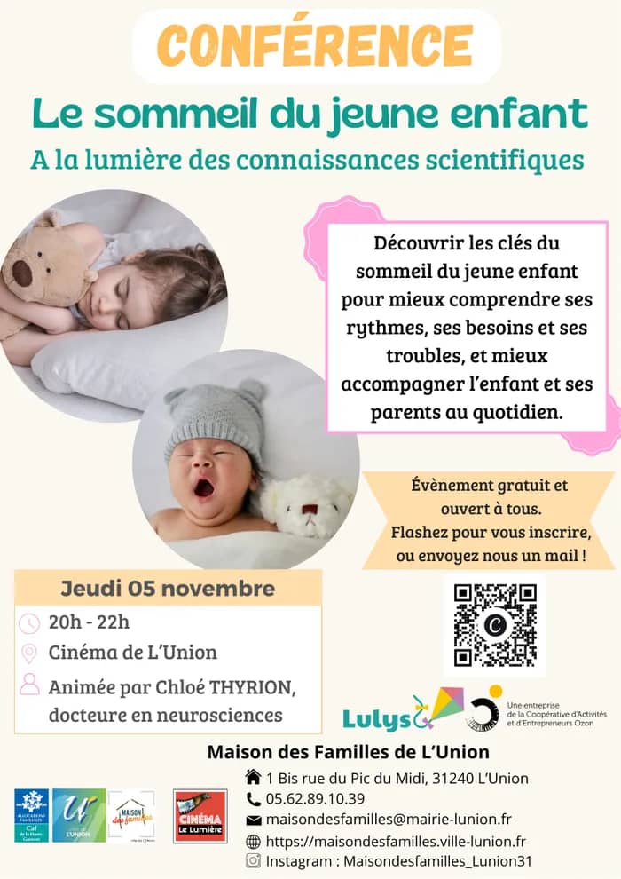Illustration de l'événement : Conférence de Chloé Thyrion : 🌙 Le sommeil du jeune enfant - Jeudi 5 novembre