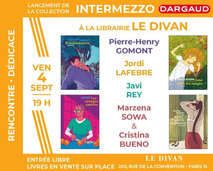 Illustration de l'événement : BD : Découvrez Intermezzo-Dargaud avec - avec Pierre-Henry Gomont, Jordi Lafebre, Javi Rey, Marzena Sowa et Cristina Bueno