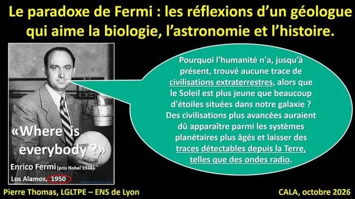 Illustration de l'événement : Conférence CALA « Le paradoxe de Fermi : les réflexions d’un géologue qui aime la biologie, l’astronomie et l’histoire »