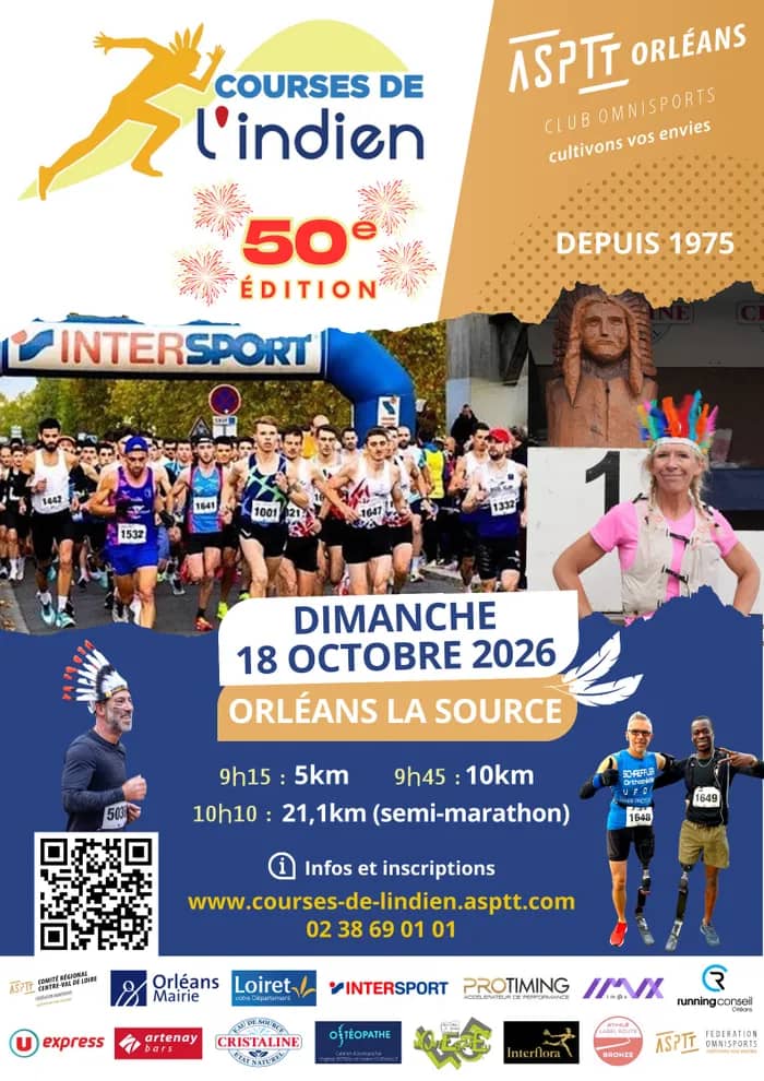 Illustration de l'événement : Courses de l'Indien (semi-marathon, 10km, 5km) - Édition 2026 (50e édition)