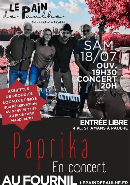 Illustration de l'événement : Apéro musical avec le quartet Paprika au Fournil " le Pain de Paulhe "