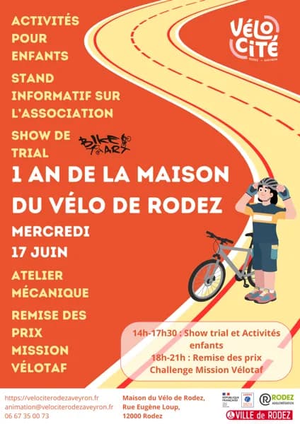Illustration de l'événement : Anniversaire de la Maison du vélo de Rodez et remise des prix du Challenge Mission vélotaf