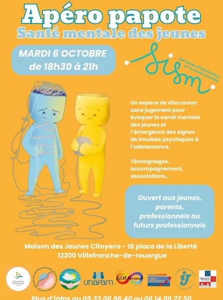 Illustration de l'événement : Semaines d'information sur la santé mentale - Apéro papote santé mentale des jeunes