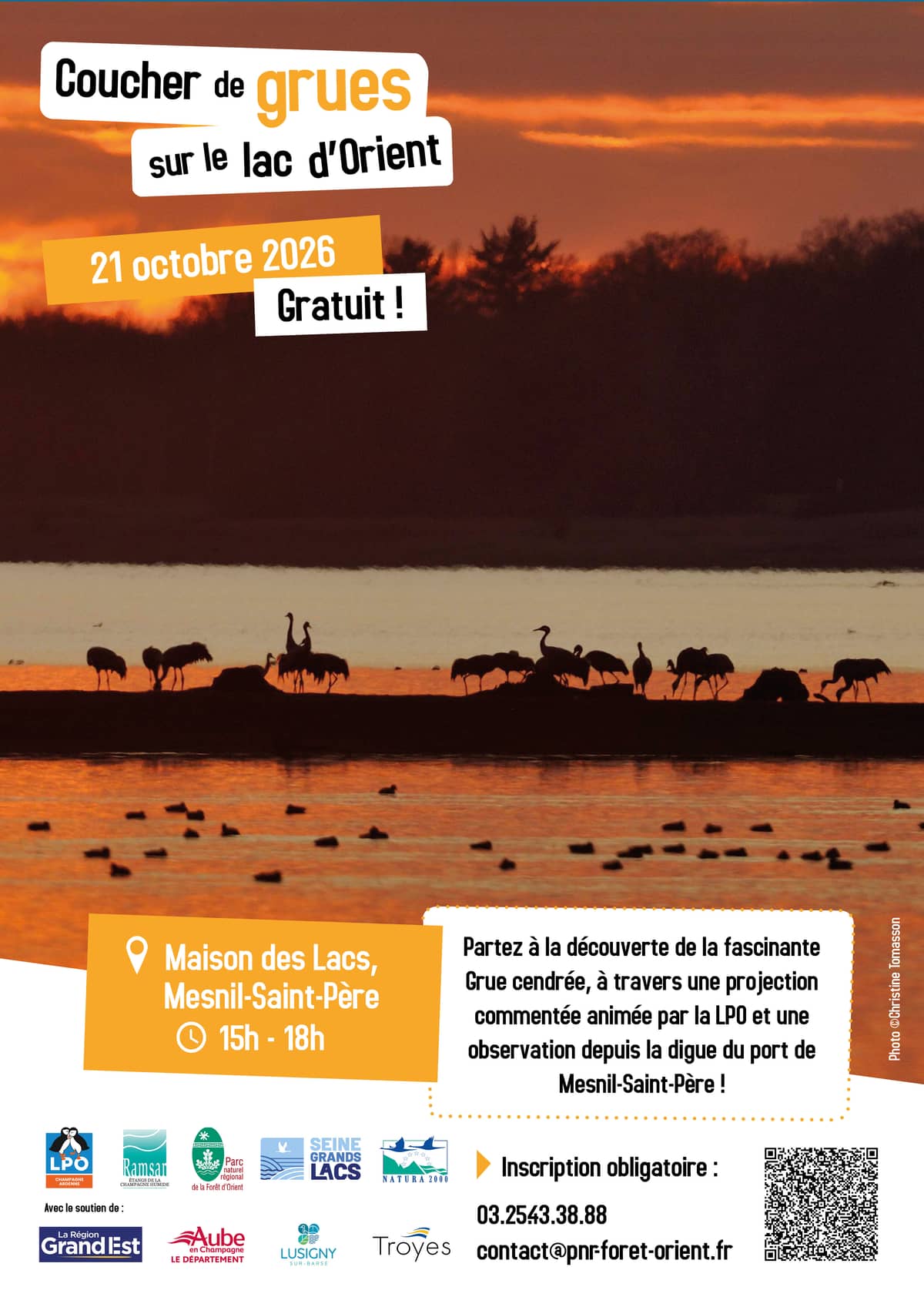 Illustration de l'événement : Coucher de grues sur le lac d’Orient